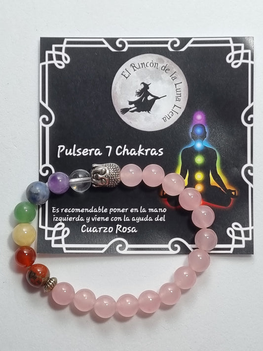 Pulsera Buda 7 Chakras Cuarzo Rosa
